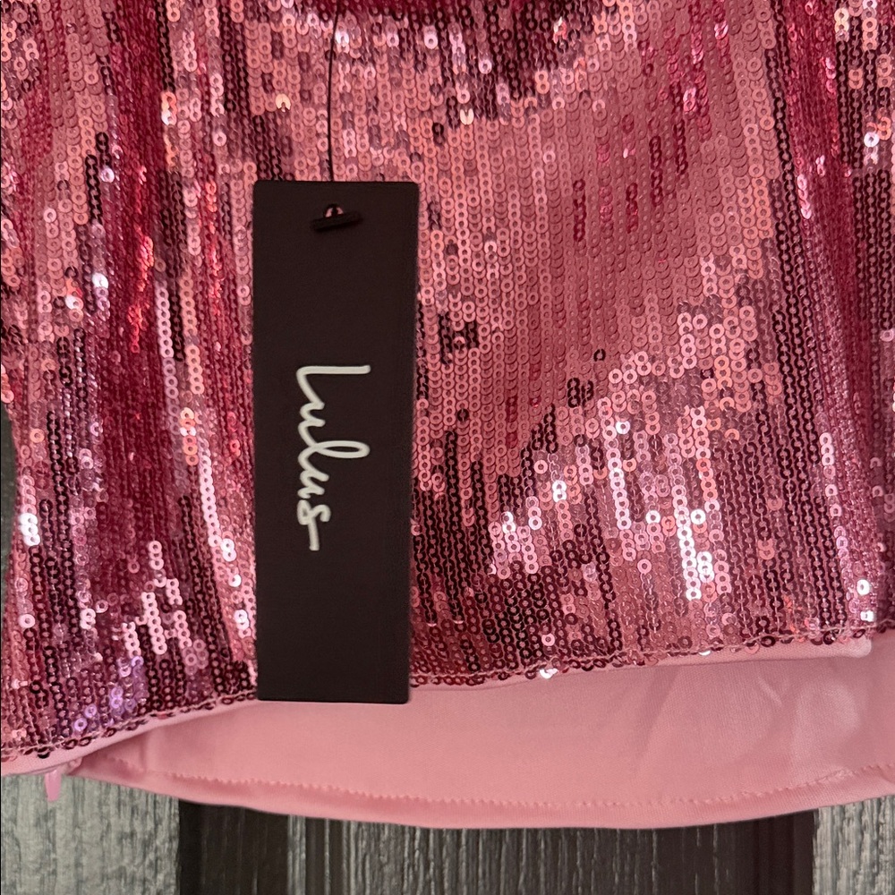 Lulu's Pink Sequin Feather Trim Tank Top - Picture 6 of 6